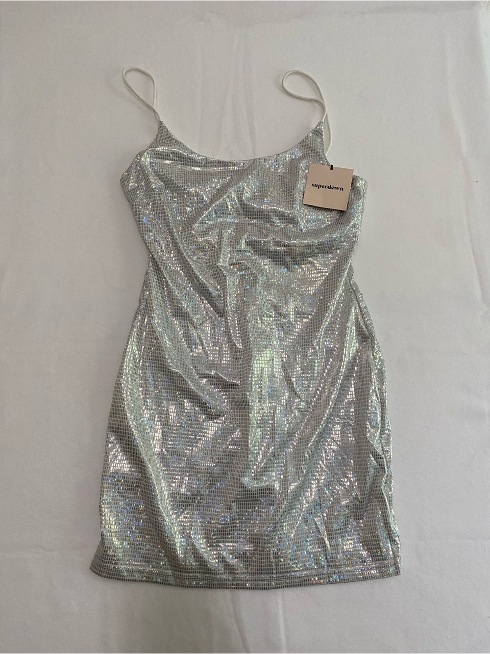 superdown Holographic Silver Sequin Mini Slip Dress NWT